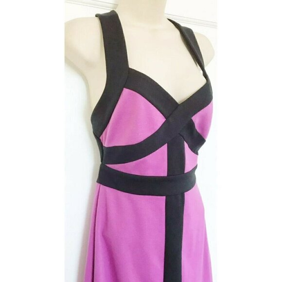 BCBG Paris Womens Sz 2 Purple Black Straps Color Block Body Con Dress - Picture 2 of 7